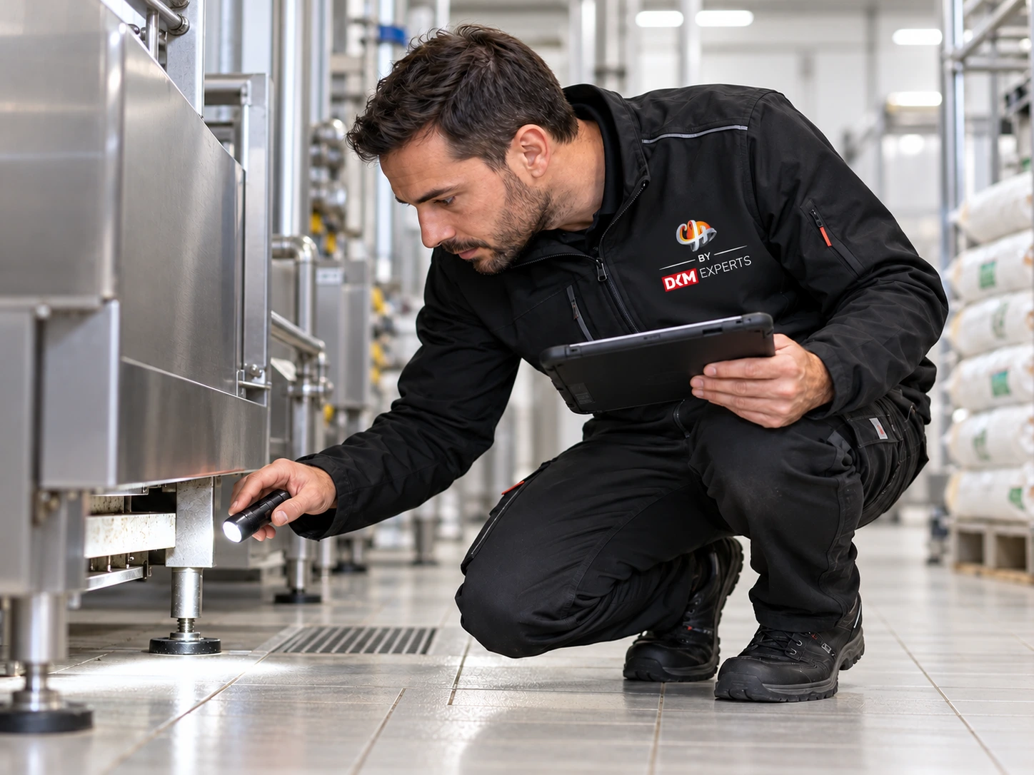 Technicien Concept Hygiène inspectant une zone de stockage alimentaire à Toulouse